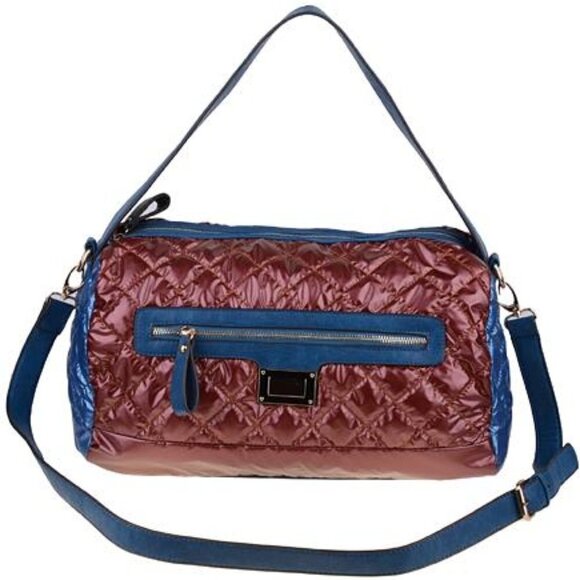 Women's Burgundy and Blue Diamond Guilted Crossbody Handbag - Picture 1 of 6